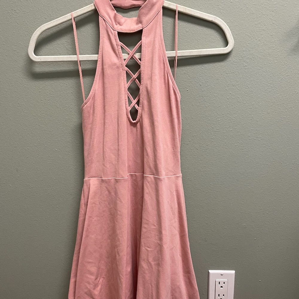 Express Pink Haltered Cross Tied Dress